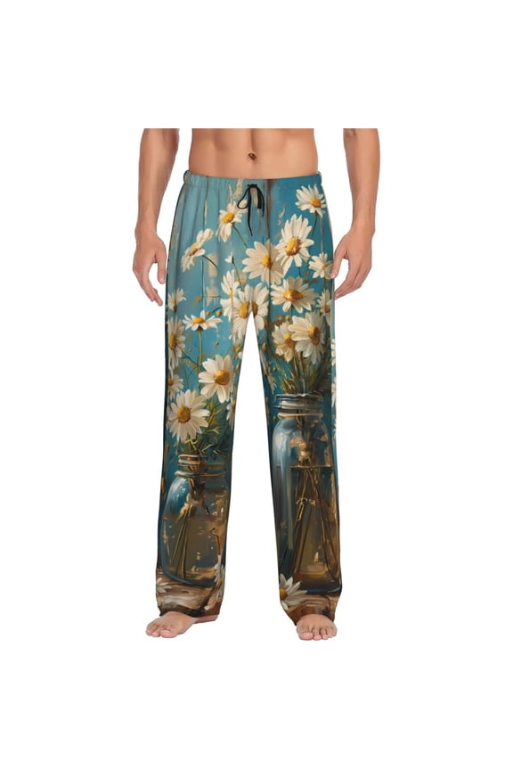 Delicate White Daisy Jars Mens Pajama Pants Sleep & Lounge Pants, PJ Pants-XX-Large