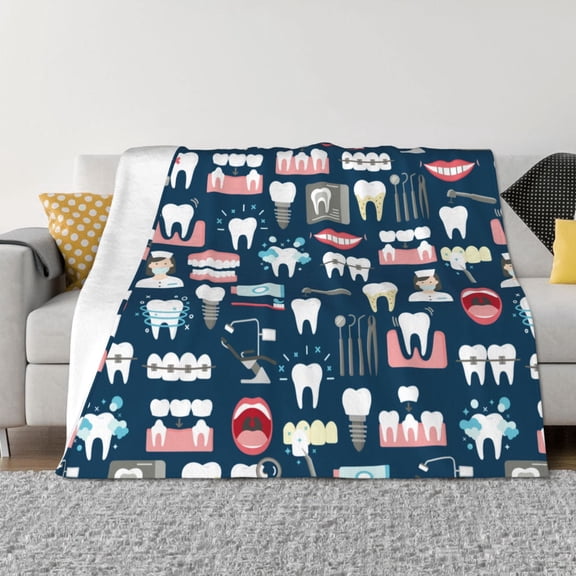 Vsdgher Dental Pattern Fleece Throw Blanket, Horizontal Fleece Bedding Home Decor for Couch & Bed All Season Use -80"x60"
