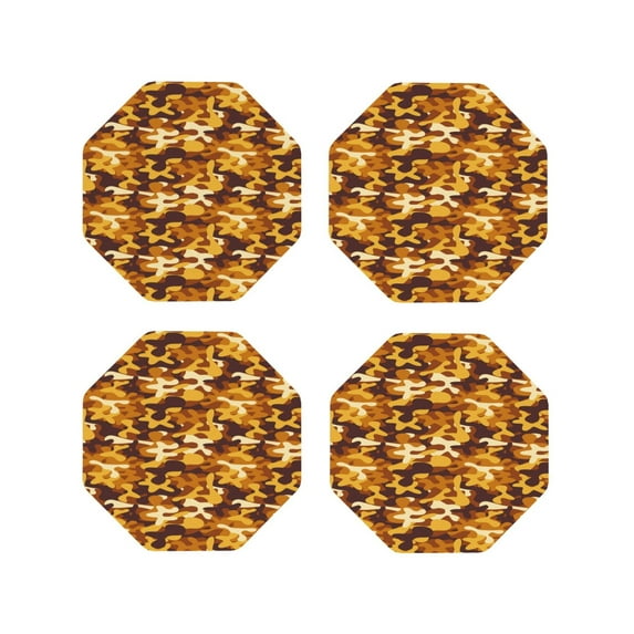 Vsdgher Desert Camouflage Leather Coasters for Drinks, Durable Drink Coasters 4 Set for Tabletop Protection, Luxurious Home Décor and Housewarming Gift ( {designName})Octagon