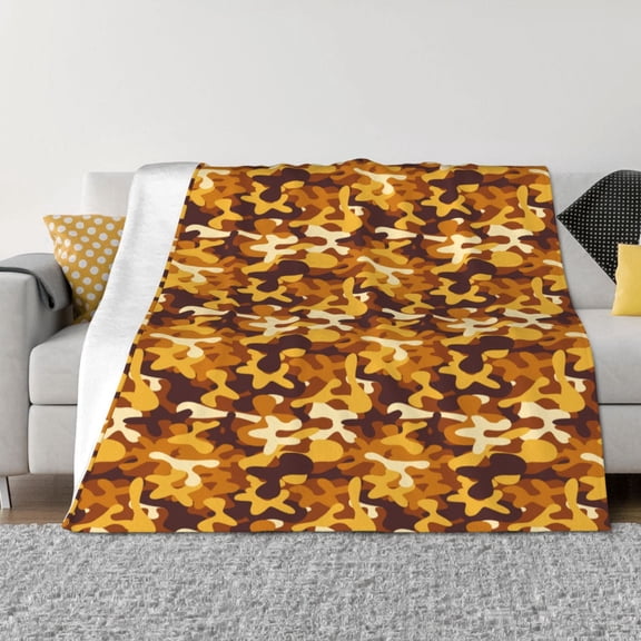 Vsdgher Desert Camouflage Pattern Fleece Throw Blanket, Horizontal Fleece Bedding Home Decor for Couch & Bed All Season Use -80"x60"