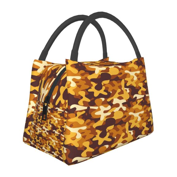 Vsdgher Desert Camouflage Print Insulated Reusable Bags with Sturdy Zipper and Handles, Foldable Totes for Hot or Cold Food Bring or Delivery