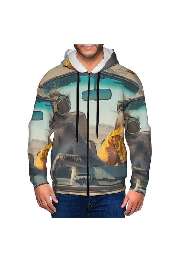 Desert Monkeys Drive Mens Hoodies Zip Hoodie, Hoodies for Men, Zip-up Hooded Sweatshirt-Large