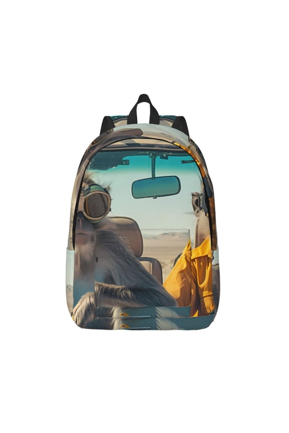Desert Monkeys Drive Print Canvas Backpack Travel Rucksack Unisex Knapsack 15.7/17.7Inch Laptop Backpack for Work,College -Small