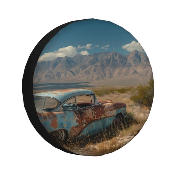 Vsdgher Deserted Classic Car Landscape for Spare Tire Cover, Tire Wheel Protector Wheel Cover Fit for Truck,Trailer,RV,SUV,Camper and Most Vehicle-14 inch