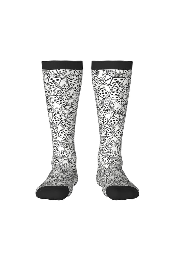 Dice Cubes Print Thigh High Socks Extra Long Stretchy Sock Women Over Knee High Opaque Stocking Daily Wear