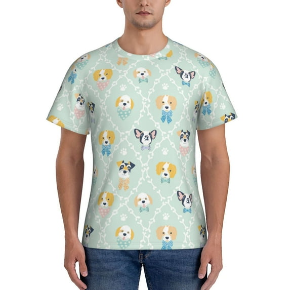 Vsdgher Different Breeds of Dogs Print Men's Dry Fit Mesh Athletic Shirts Moisture Wicking Tennis T-Shirt Tops