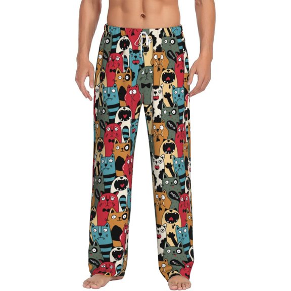 Vsdgher Different Cats 1 Print Mens Pajama Pants Sleep & Lounge Pants, PJ Bottoms With elastic waistb and Pockets