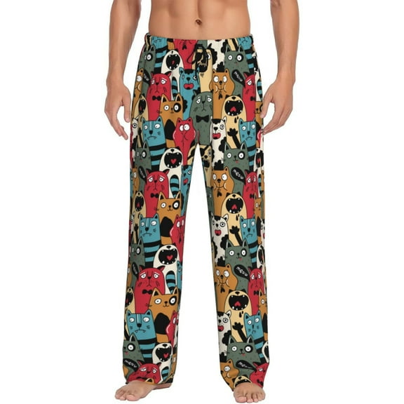Vsdgher Different Cats 1 Print Mens Pajama Pants Sleep & Lounge Pants, PJ Bottoms With elastic waistb and Pockets