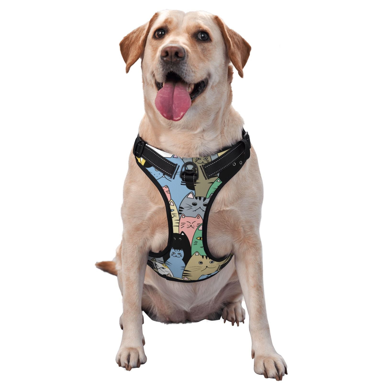 Vsdgher Different Cats Pattern Dog Harness,No Pull Pet Harness with Soft Padded Handle,Adjustable Reflective Vest with 2 Buckles,4 Slide Buckles,S-XL X-Large