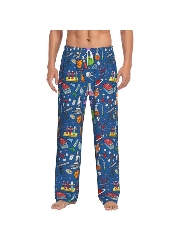 Different Chemical Things Print Mens Pajama Pants Sleep & Lounge Pants, PJ Bottoms With elastic waistb and Pockets