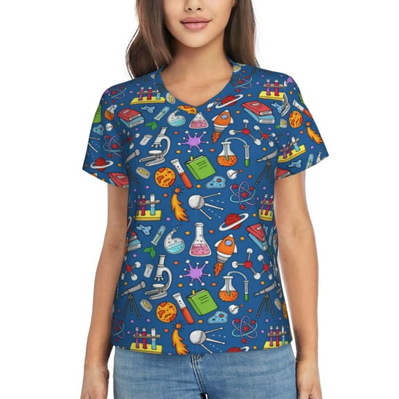 Vsdgher Different Chemical Things Women Shirts V Neck Short Sleeve Tops T-Shirt Basic Tees, S to 3XLMedium