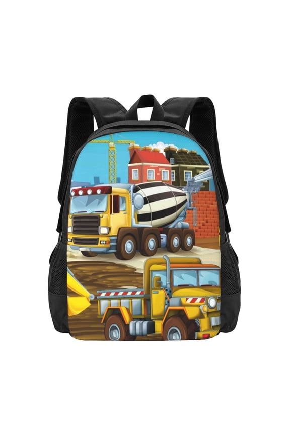 Different Construction Site Vehicles Print Backpack for Women Men School Bookbag with Laptop Compartment for College Work Travel, Simple Fashion Casual Daypack, Fit 15" Laptop