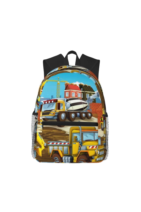 Different Construction Site Vehicles Print Unisex Large Capacity Bookbag Schoolbag Casual Daypack for High School/College/Teens/Travel/Work