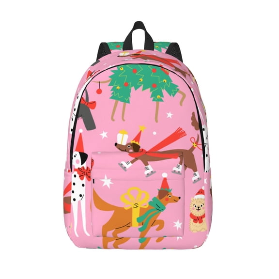 Vsdgher Different Dogs Christmas Print Canvas Backpack Travel Rucksack Unisex Knapsack 15.7/17.7Inch Laptop Backpack for Work,College -Medium