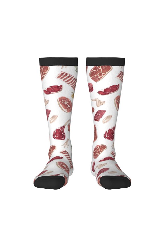 Different Meat Print Thigh High Socks Extra Long Stretchy Sock Women Over Knee High Opaque Stocking Daily Wear