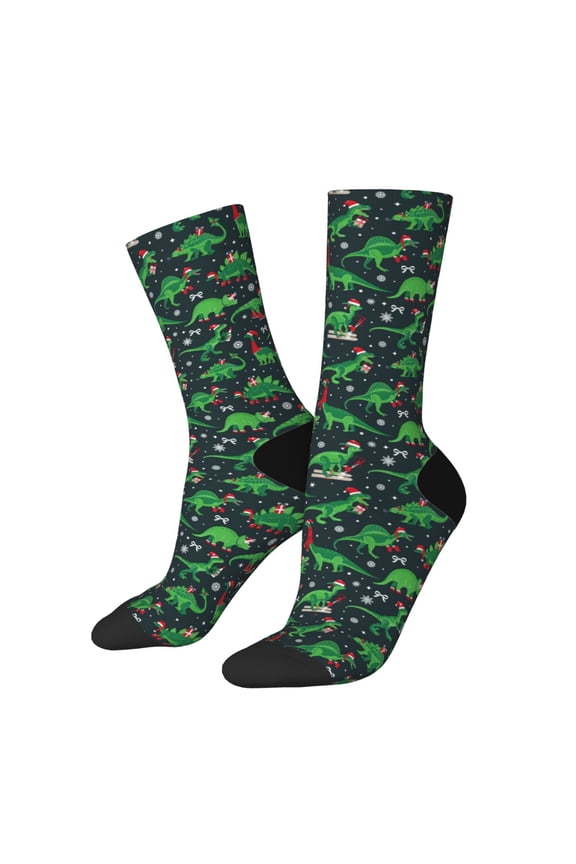 Dino Christmas Party Crew Socks for Men & Women, Breathable Casual Athletic Ankle Socks