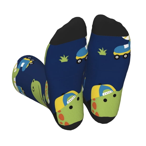 Vsdgher Dino Playing Roller Skate Unisex Crew Socks Lightweight Breathable Ventilation Ankle Socks, Mid-calf socks for Daily