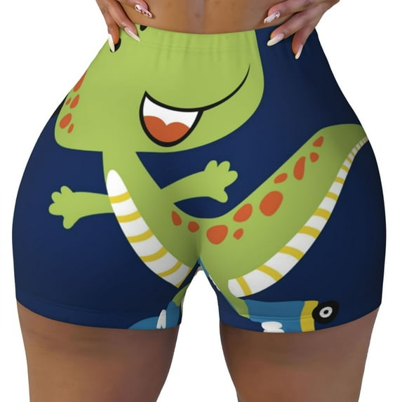 Vsdgher Dino Playing Roller Skate print Workout Shorts for Women Seamless Soft Smooth Gym Yoga Scrunch Active Exercise Fitness Shorts