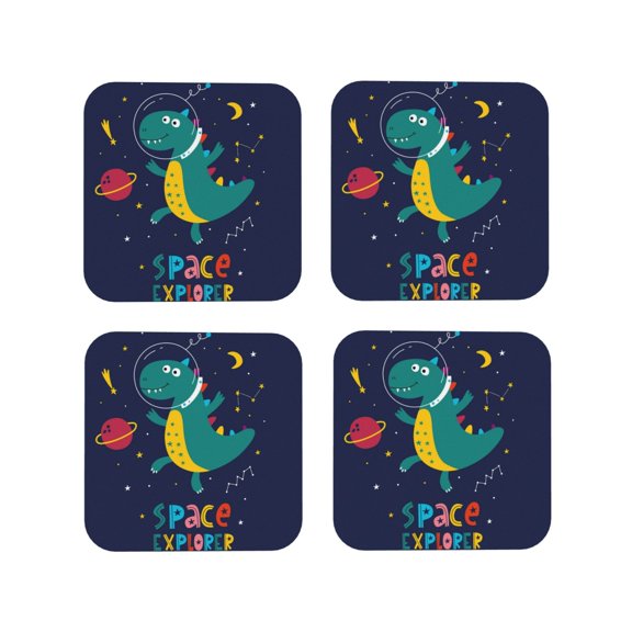 Vsdgher Dinosau Space Explorer Leather Coasters for Drinks, Durable Drink Coasters 4 Set for Tabletop Protection, Luxurious Home Décor and Housewarming Gift ( {designName})Square