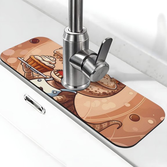 Vsdgher Dinosaur Baking Delight Kitchen Sink Splash Guard Faucet Mat -1 PC Super Absorbent Fast Drying Mat Sink Gadgets-Splash, Bathroom,Sink Mat,(15" X 5.5" )