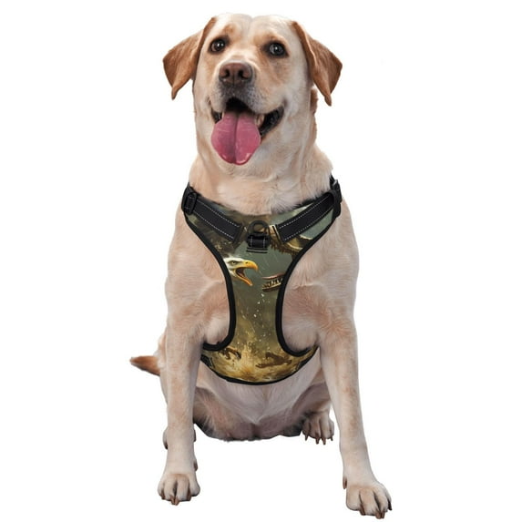 Vsdgher Dinosaur Bald Eagle Pattern Dog Harness,No Pull Pet Harness with Soft Padded Handle,Adjustable Reflective Vest with 2 Buckles,4 Slide Buckles,S-XL X-Large