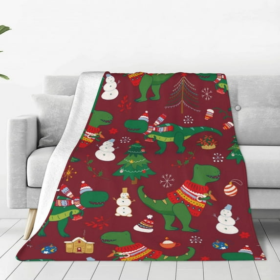 Vsdgher Dinosaur Christmas Happy New Year Ultra-Soft Micro flannel Blanket Throw Blankets for Couch Sofa, Bed (4 sizes)-60"x50"