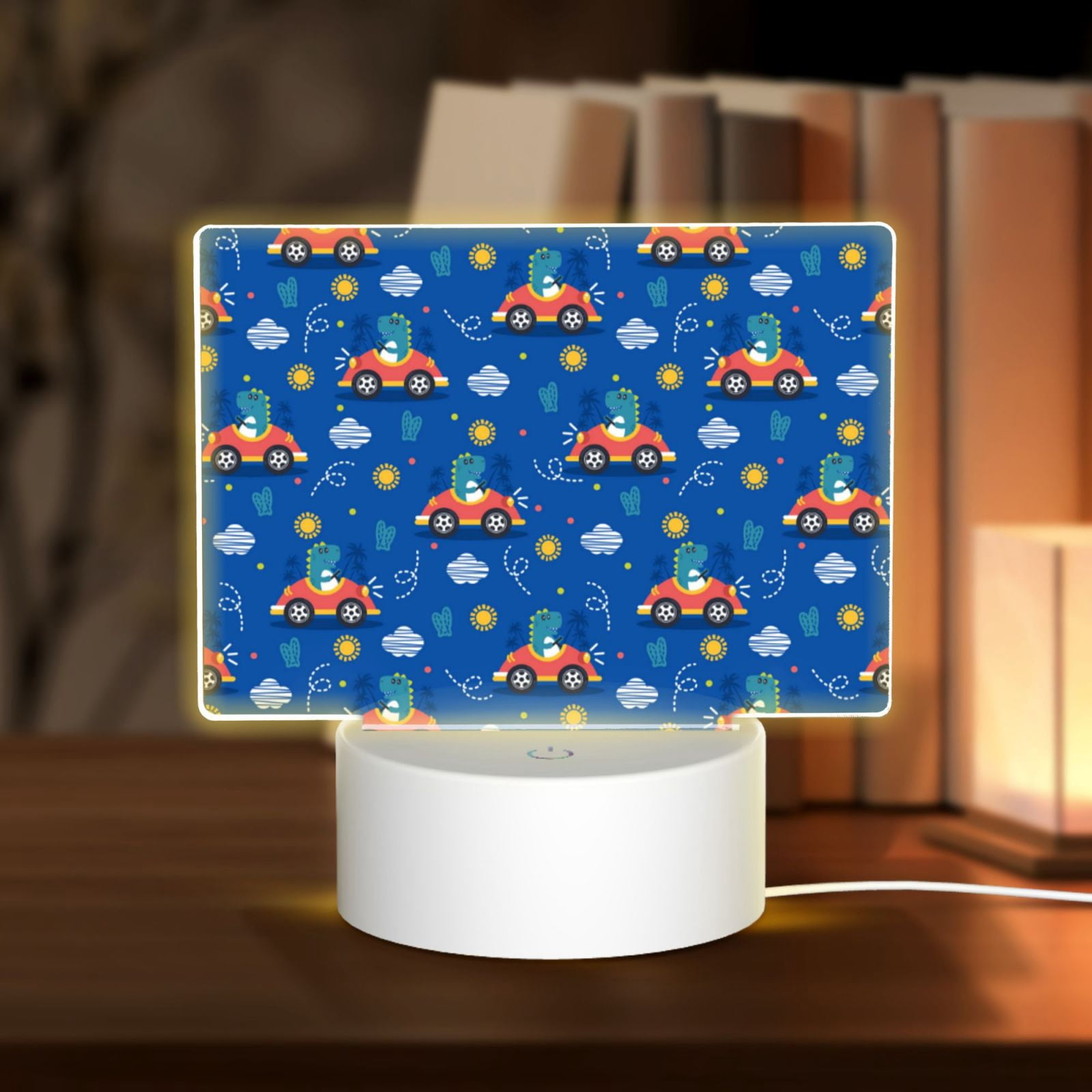 Vsdgher Dinosaur Driving Rectangular Acrylic Night Light Acrylic Sleep Night Light Friend Gifts for Birthday Gifts for Women Teens Boys Girls