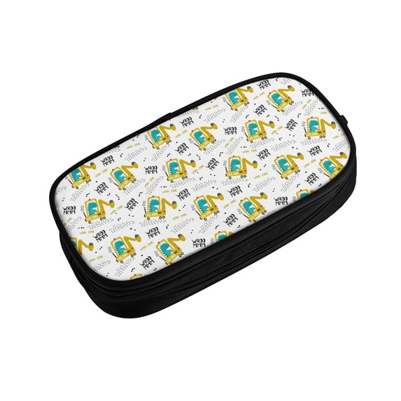 Vsdgher Dinosaur on Excavator Print Large Capacity Pencil Case Pouch with Zipper, Portable Aesthetic Big Capacity Pencil Cases Pen Office Travel Stationery Bag