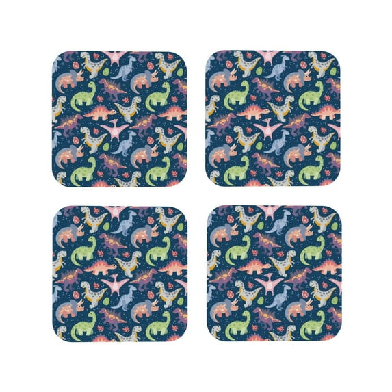 Vsdgher Dinosaur Leather Coasters for Drinks, Durable Drink Coasters 4 Set for Tabletop Protection, Luxurious Home Décor and Housewarming Gift ( {designName})Square