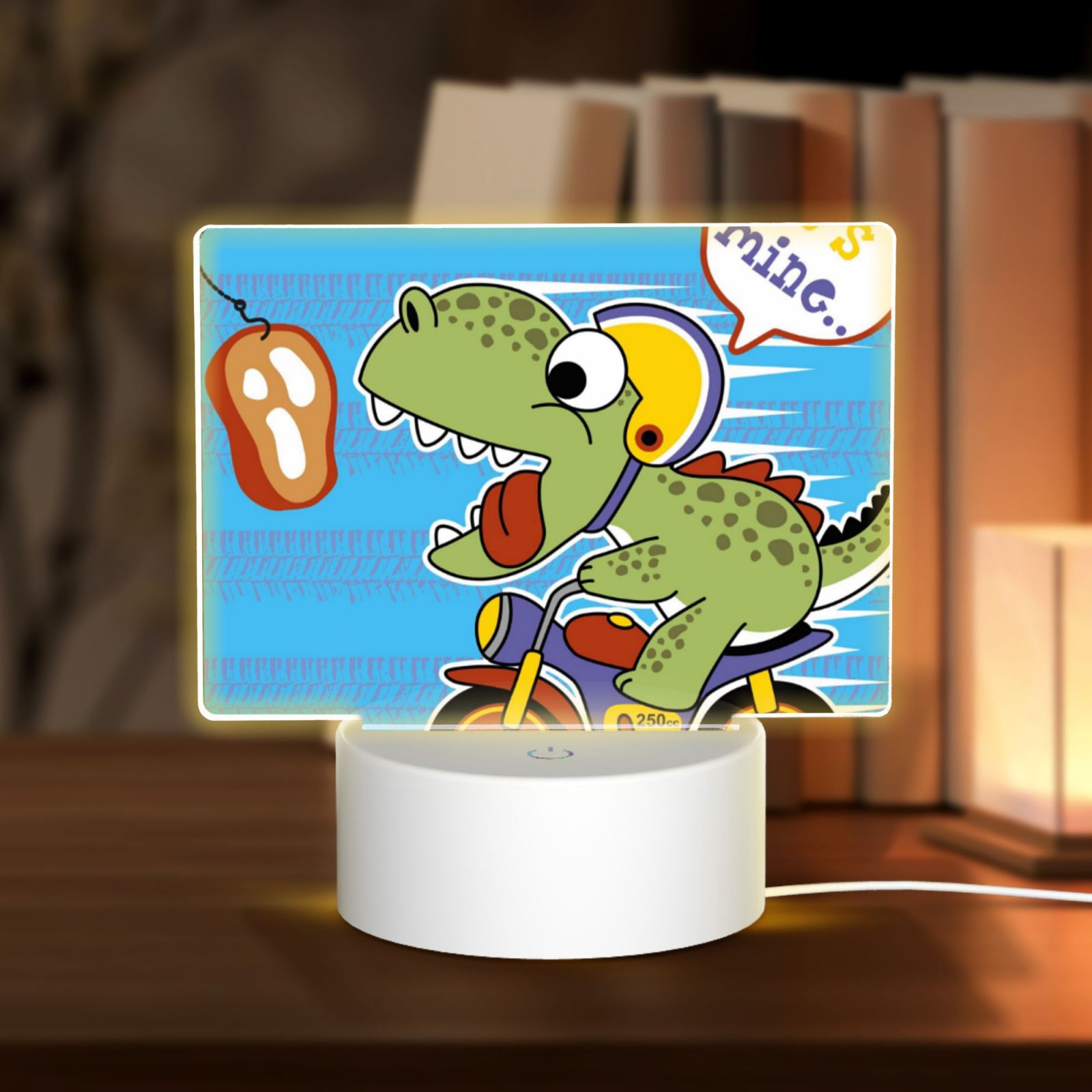 Vsdgher Dinosaur Riding a Motorcycle Rectangular Acrylic Night Light Acrylic Sleep Night Light Friend Gifts for Birthday Gifts for Women Teens Boys Girls