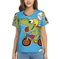 thumbnail image 1 of Vsdgher Dinosaur Riding a Motorcycle Women Shirts V Neck Short Sleeve Tops T-Shirt Basic Tees, S to 3XLXX-Large, 1 of 5