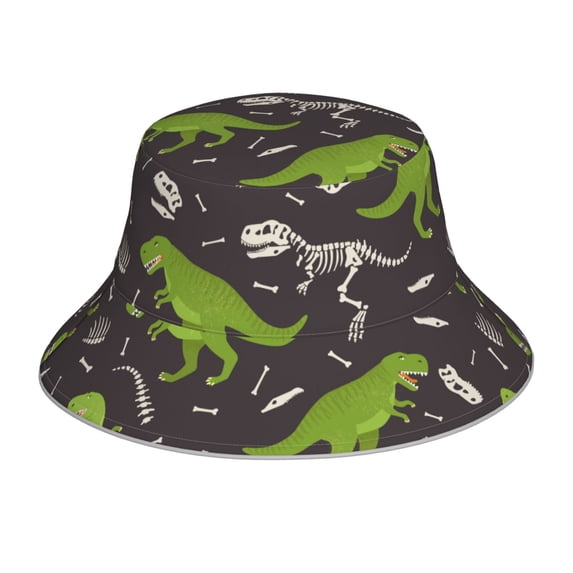 Vsdgher Dinosaur Skeleton Print Bucket Hat for Men&Women Bucket Hat Reversible Summer Double-Side-Wear Travel Gardening, Beach, Camping, Hiking, Fishing Cap
