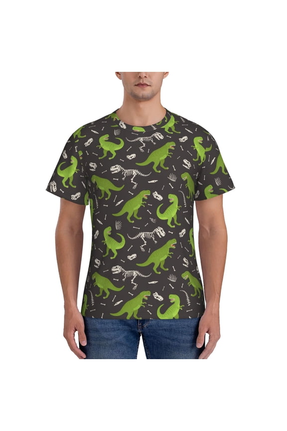 Dinosaur Skeleton Print Men's Dry Fit Mesh Athletic Shirts Moisture Wicking Tennis T-Shirt Tops