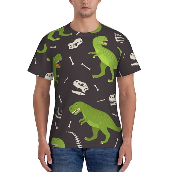 Vsdgher Dinosaur Skeleton Print Men's Dry Fit Mesh Athletic Shirts Moisture Wicking Tennis T-Shirt Tops