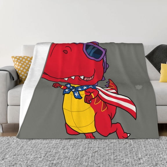 Vsdgher Dinosaur Super Hero Cartoon Pattern Fleece Throw Blanket, Horizontal Fleece Bedding Home Decor for Couch & Bed All Season Use -80"x60"