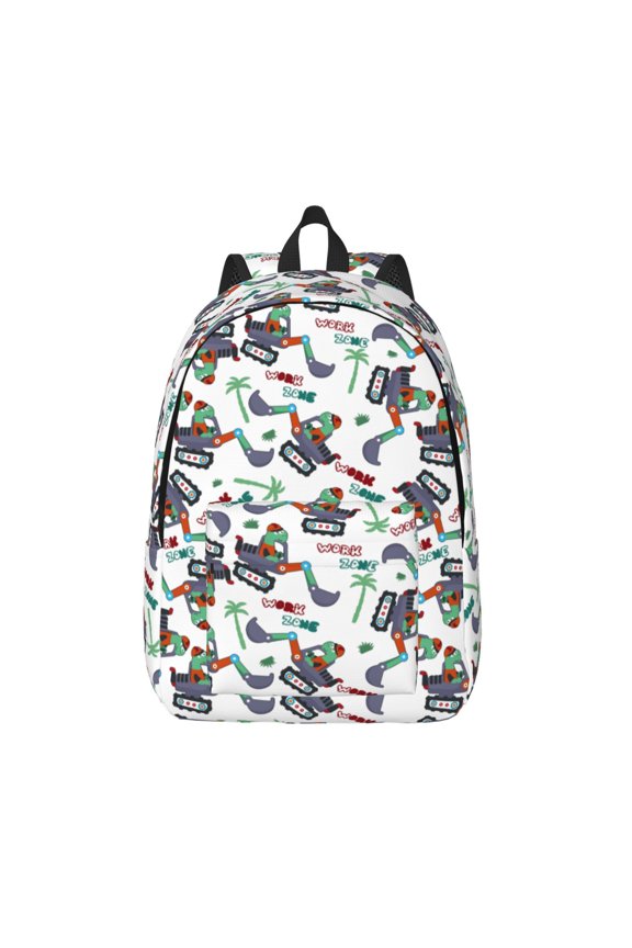 Dinosaur on Excavator2 Print Canvas Backpack Travel Rucksack Unisex Knapsack 15.7/17.7Inch Laptop Backpack for Work,College -Medium