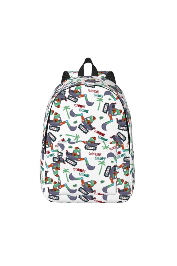 Dinosaur on Excavator2 Print Canvas Backpack Travel Rucksack Unisex Knapsack 15.7/17.7Inch Laptop Backpack for Work,College -Small