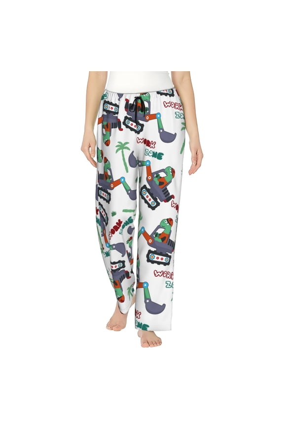 Dinosaur on Excavator2 Women’s Womens Pajama Pants, Lounge Wide Leg PantsLounge Pants,Sleep Bottoms, Lounge for Women-Medium