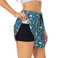 thumbnail image 1 of Vsdgher Dinosaur on the Beach Vacation Print Women's Running Double Layer Shorts High Waisted with Pockets Elastic Yoga Workout Athletic Gym Sports, 1 of 8