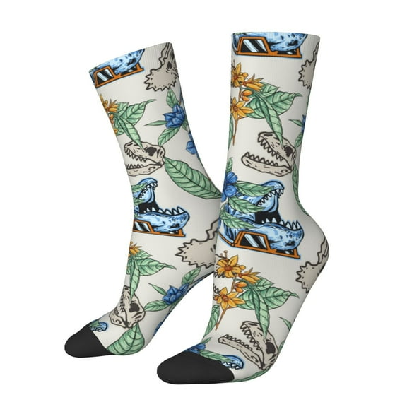 Vsdgher Dinosaurs And Leaves Crew Socks for Men & Women, Breathable Casual Athletic Ankle Socks