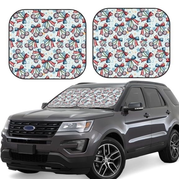 Vsdgher Disco Ball Cherry With Bow Print Car Windshield Sun Shade, Reflective Sunshade Window Sunshade Sun Visor Protector Fit for Cars,Trucks,SUVs-Small