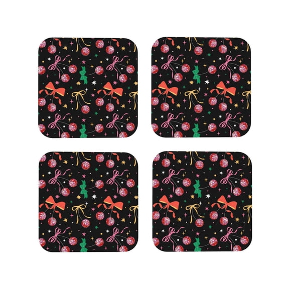 Vsdgher Disco Mirror Ball Leather Coasters for Drinks, Durable Drink Coasters 4 Set for Tabletop Protection, Luxurious Home Décor and Housewarming Gift ( {designName})Square