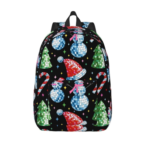Vsdgher Disco Mirror Ball Snowman Print Canvas Backpack Travel Rucksack Unisex Knapsack 15.7/17.7Inch Laptop Backpack for Work,College -Medium