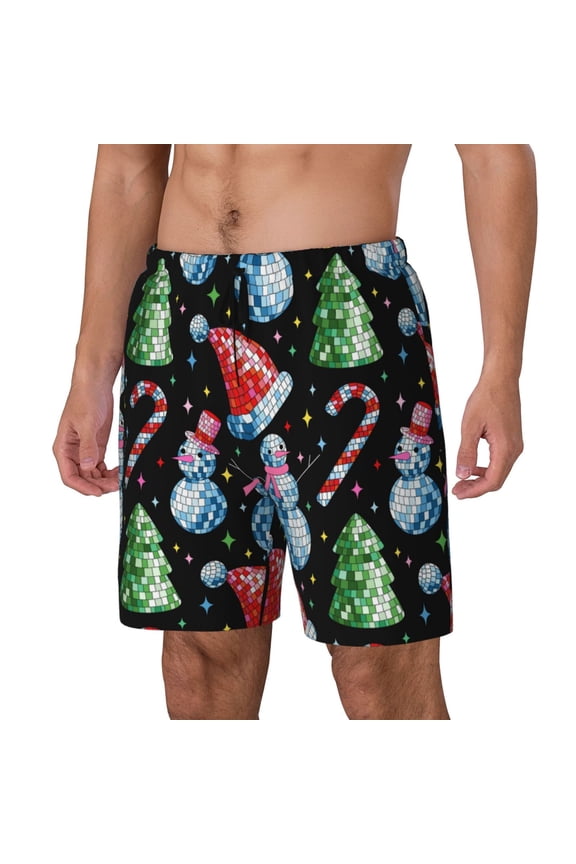Disco Mirror Ball Snowman for Mens Swim Trunks with Compression Liner Swim Shorts Swim Suits Board Shorts-X-Large