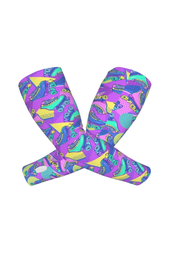 Disco Roller Skates Pattern Cooling Arm Sleeves for Men & Women, Breathable, UV Sun Protection, Sports Arm Sleeves for Women, Men & Youth