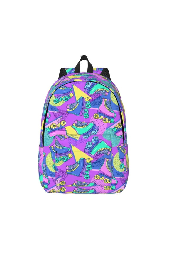Disco Roller Skates Print Canvas Backpack Travel Rucksack Unisex Knapsack 15.7/17.7Inch Laptop Backpack for Work,College -Medium