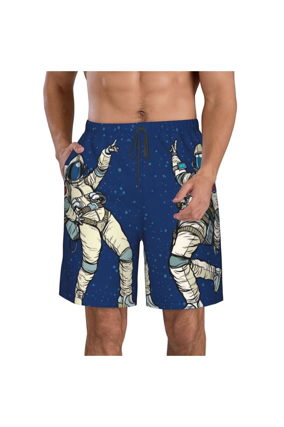 Disco party Astronaut Dancing Men's Beach Shorts, Surfing shorts, Swim trunks, Quick Dry Swim Trunks for Surfing Beach Fun -Medium