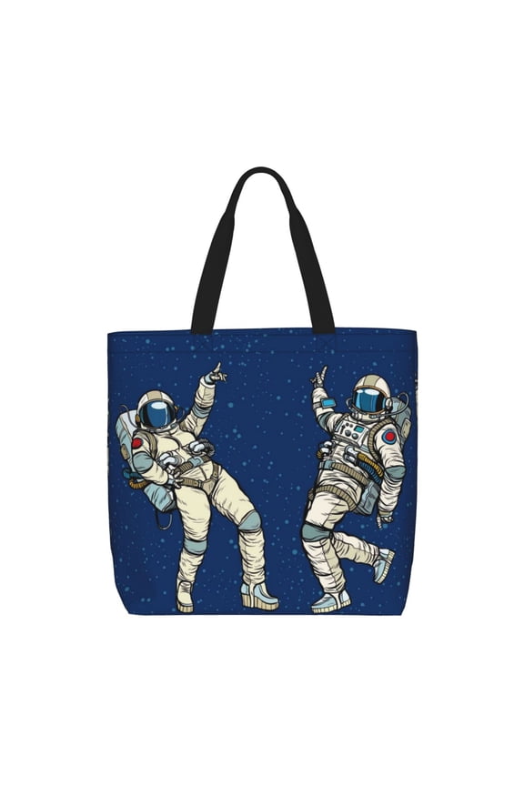 Disco party Astronaut Dancing print Tote Bag for Women Shoulder Bag with Zipper Large Shoulder Bag Handle Handbag Portable Washable for Travel, Work
