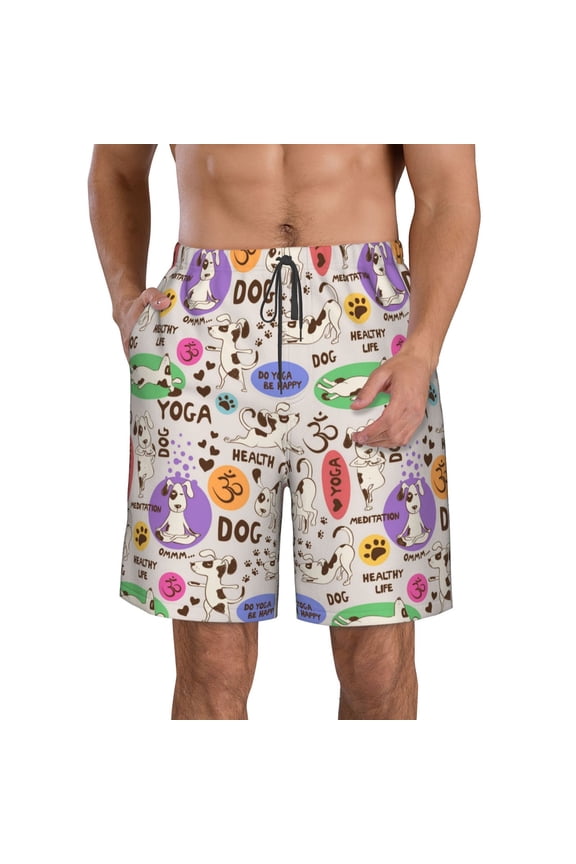 Dog Doing Yoga Men's Beach Shorts, Surfing shorts, Swim trunks, Quick Dry Swim Trunks for Surfing Beach Fun -3X-Large