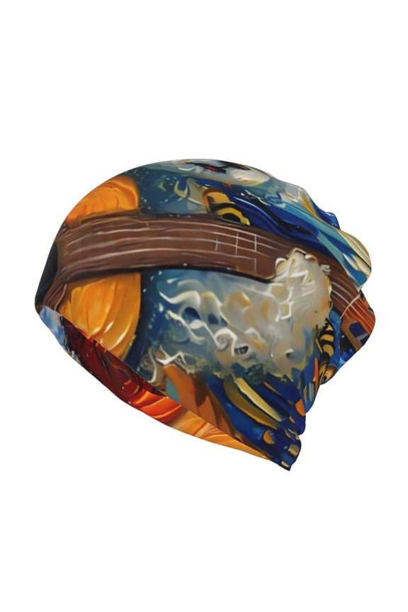 Dog Guitar Starry Night Slouchy Beanie Hat for Men/Women, Skull Cap Chemo Cap Night Sleeping Cap